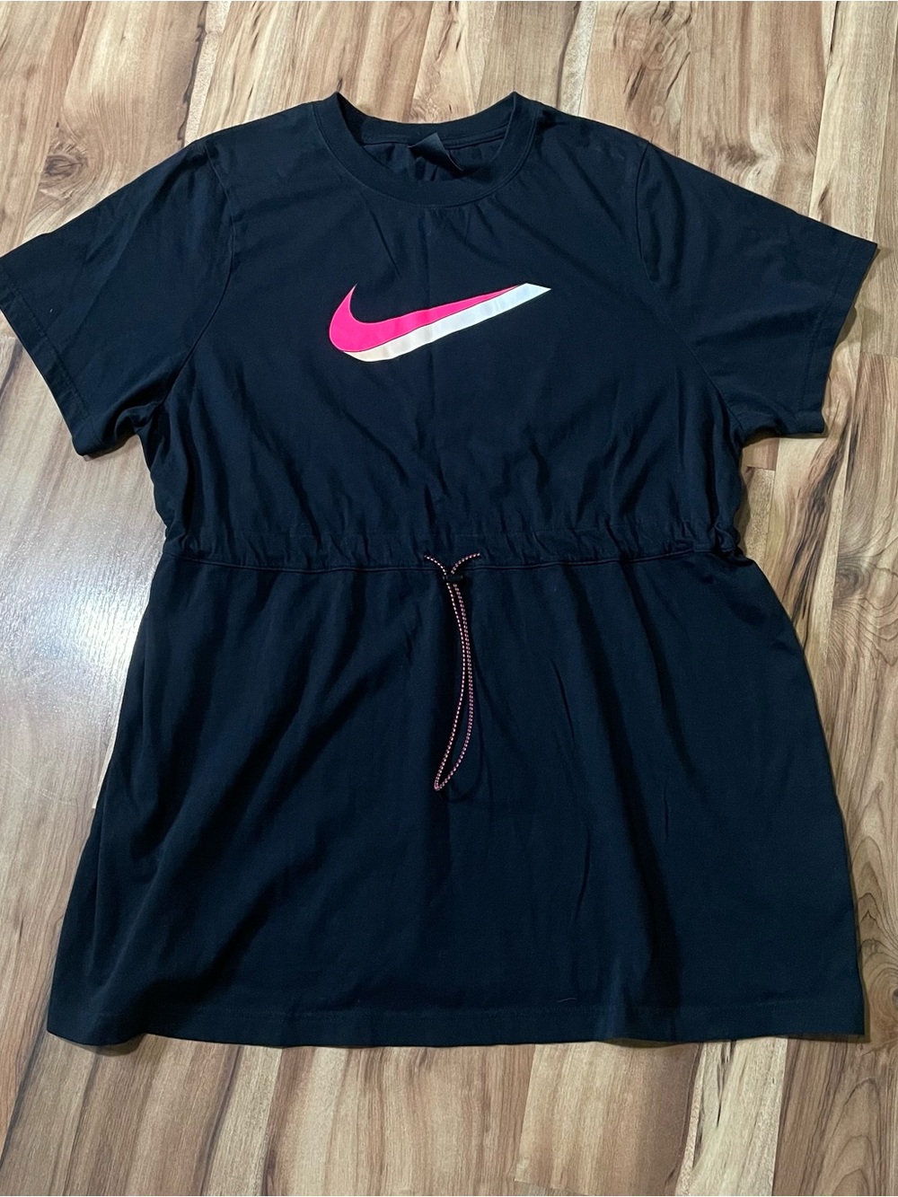 Nike Sportswear Icon Clash Dress Black Pink Swoosh Drawstring Waist 1X